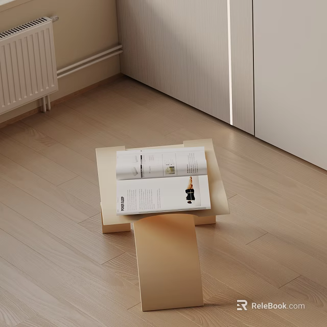 Minimalist Neutral Colored Side Table With Open Magazine On Light Wooden Floor Interior 3d model 