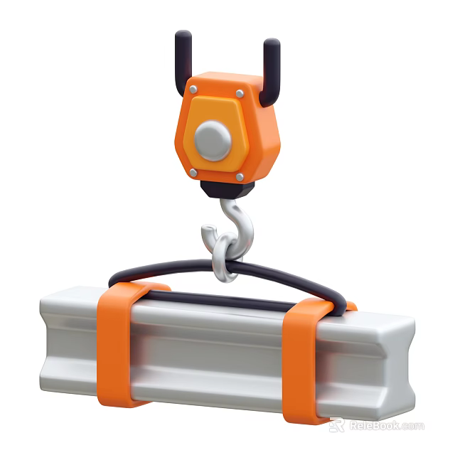 3D Render Of Crane Hook Lifting Heavy Load Secured By Strap 3d model 