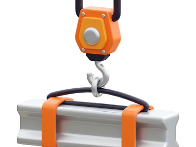 3D Render Of Crane Hook Lifting Heavy Load Secured By Strap 3d model