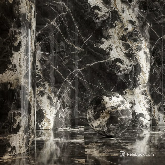 Luxurious Marble Components Interior Design With Natural Veins And Spherical Structure 3d model