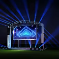 Outdoor Stage With Blue Laser Lights And Large Screen Displaying Geometric Patterns 3d model