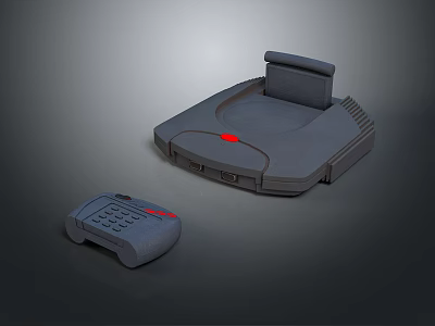 Vintage Gray Computer Console With Retro Design Red Indicator Lights And Matching Controller 3d model