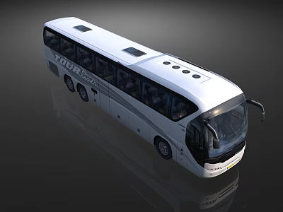 Modern White Tour Bus With Large Windows And Spacious Interior Design 3d model