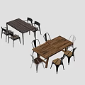 Modern Wooden Dining Table Sets With Mixed Color Chairs And Simple Style 3d model