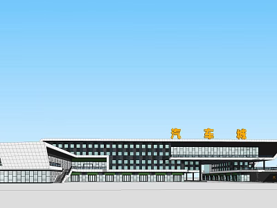 Modern Automobile City Building Exterior With Glass Curtain Wall And Signage 3d model
