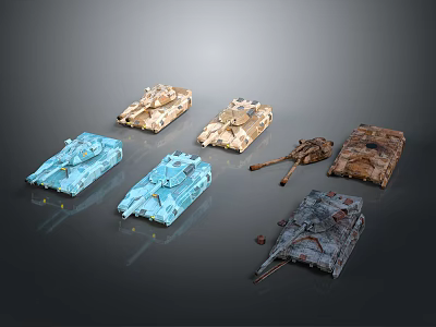 Various Colored Military Vehicle Models With Camouflage Paint And Detailed Cannon Barrels 3d model