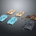 Various Colored Military Vehicle Models With Camouflage Paint And Detailed Cannon Barrels