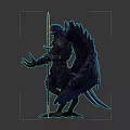 Mythical Raven Creature With Spear Large Feathered Wings And Leather Harness