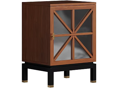 Modern Wooden Entryway Cabinet Sideboard With Cross Pattern Glass Door And Black Gold Feet 3d model