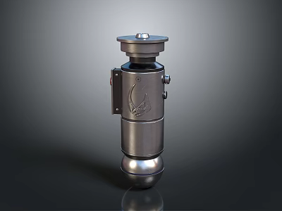 Metallic Cylindrical Weapon Design Featuring Sleek Silver Finish And Mechanical Components 3d model
