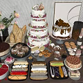 Modern Cake West Point Combination Food Bread Raspberry Baguette Donut Drink Vase Painting Cake Dessert Bread Sugar Cocktail 3d model