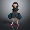 3D Character Girl Wearing Black Shirt Black Shorts Blue Boxing Gloves And Red Sneakers