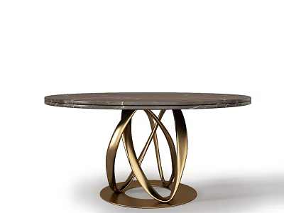 Modern Round Dining Table With Marble Top And Gold Intertwined Legs Design 3d model