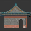 Cartoon Style Chinese Traditional Pavilion Scene With Green Roof Red Pillars And Decorative Eaves