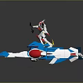Game Movie Robot Character On Blue Red Flying Vehicle With White Silver Armor Red Wings