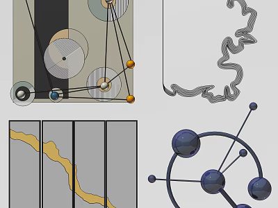 Modern Abstract Wall Decor With Geometric Lines Spheres And Curves Design 3d model