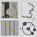Modern Abstract Wall Decor With Geometric Lines Spheres And Curves Design