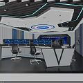 Modern Control Room With Multiple Screens Control Desk And Lighting Design 3d model