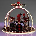 Red Decorative Figure with Drum Set Surrounded by Lights Top Heart and Base Dongjin Text 3d model