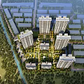 Aerial Planning of Modern Residential Area with High Rise Buildings Greenery and Water Body