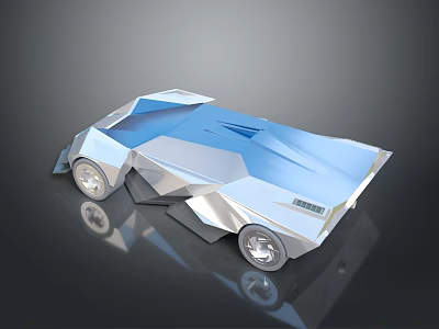 Blue Modern Futuristic Car With Geometric Design And Sleek Silver Wheels 3d model