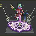 Game Character with White Hair Purple Blue Outfit Magic Book Glowing Effects Purple Magic Circle