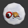 Game And Movie Character Blonde Girl Standing With Snowman On Snowy Ground Red Shovel
