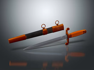 Adventurer Character Wielding Orange Handle Dagger With Black Sheath And Metal Blade 3d model