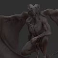 Mythical Creature 3D Render With Bat Wings Muscular Body And Squatting Pose 3d model
