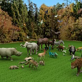 Reptiles In Natural Grassland Habitat With Trees And Diverse Wildlife 3d model
