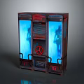 Cartoon Scene Retro Sci Fi Machine With Red Wheel Blue Glowing Glass And Number 01 02