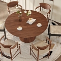 French Middle Style Round Dining Table Chair for Six 3d model