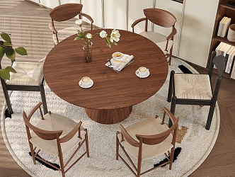 French Middle Style Round Dining Table Chair for Six 3d model