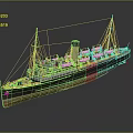 Vintage Steamship Model with Black Brown Hull Mast and Chimney Deck Details