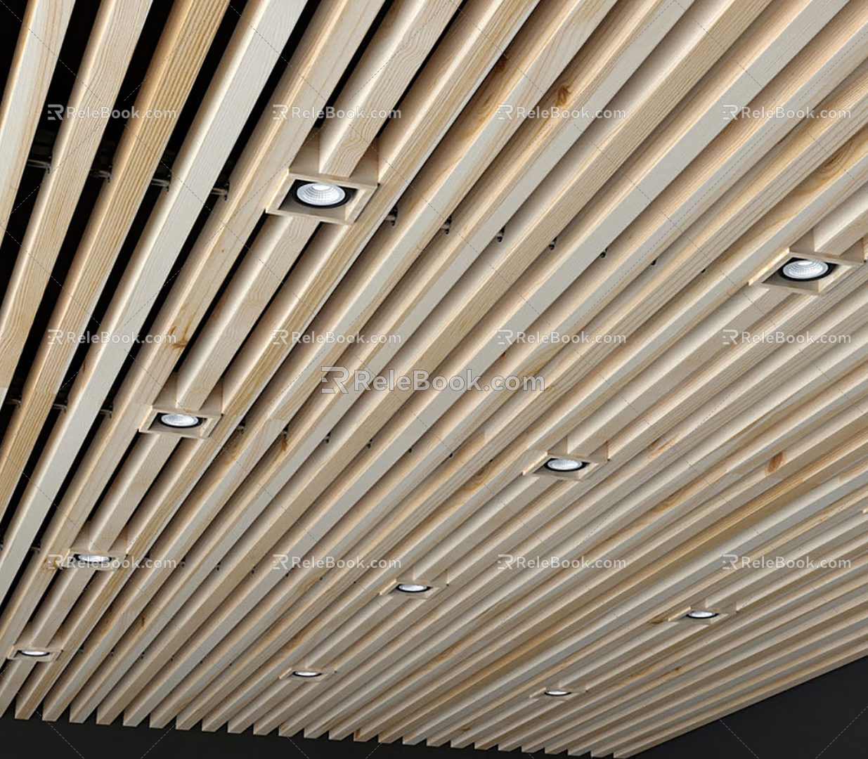 Wood grille ceiling spotlight downlight 3d model