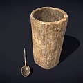 Rustic Wooden Cylindrical Cup With Small Spoon On Dark Background 3d model