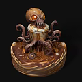 Fantasy Skull Headed Octopus Creature With Orange Eyes And Tentacles On Brown Beige Textured Base