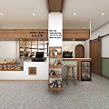 Cozy Bakery Interior Featuring Wooden Counter Display Shelves and Fresh Bread