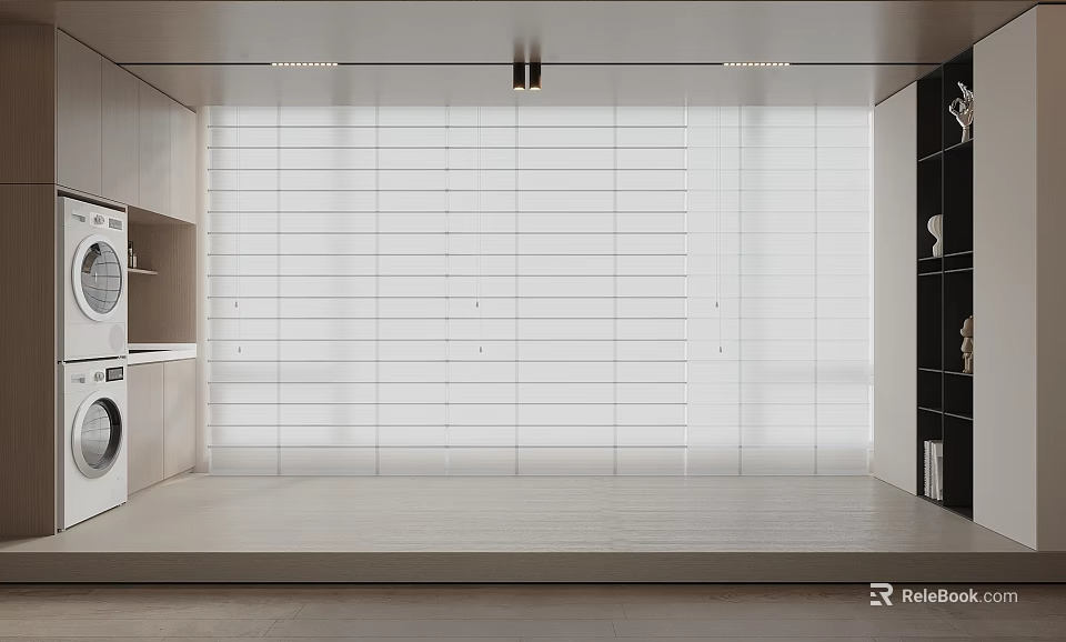 Modern Minimalist Interior With White Venetian Blinds And Natural Light 3d model 