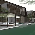 Modern Boutique Villa Exterior With Swimming Pool Outdoor Lounge Wooden Deck And Stone Walls