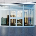 Modern Glass Entrance Door With Aluminum Frame And Stone Wall Background Design