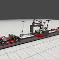 Sports Equipment Display Featuring Go Karts And Racing Gear On Platform