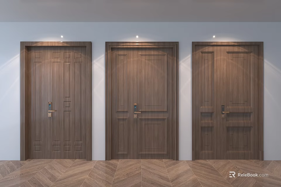 Wooden Double Door Design With Panel Patterns For Home Interior Three Styles 3d model