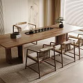 Traditional Chinese Solid Wood Tea Table and Chairs with Classic Design and Tea Set Plant in Interior
