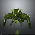 Green Fantasy Creature With Spikes Glowing Eyes Sharp Fangs And Multiple Legs 3d model