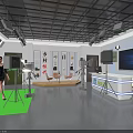 Mall Store Exhibition Hall Featuring Multi-Treasure Cabinets Photography Lights Green Carpet And Woman Walking