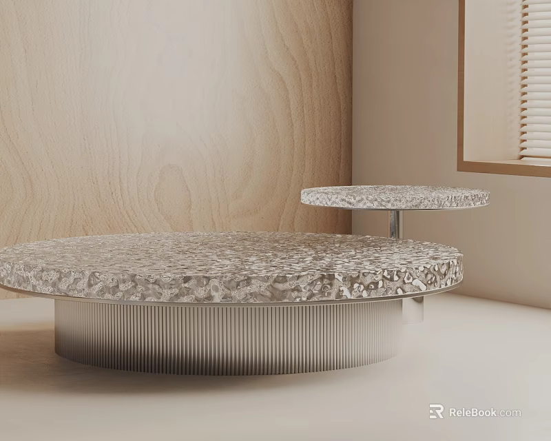 Modern Sofa and Coffee Table Set With Round Textured Top and Ribbed Metal Base 3d model