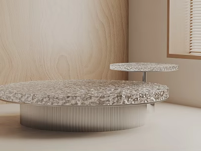 Modern Sofa and Coffee Table Set With Round Textured Top and Ribbed Metal Base 3d model
