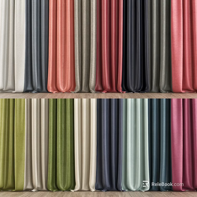 Colorful Curtains With Various Hues And Textures For Home Interior Decoration 3d model 