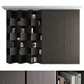 Modern Dark Wood Bookcase Design With Open Shelves And Closed Storage Cabinets
